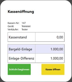 Steuerung Kassenlade: Kasseneröffnung