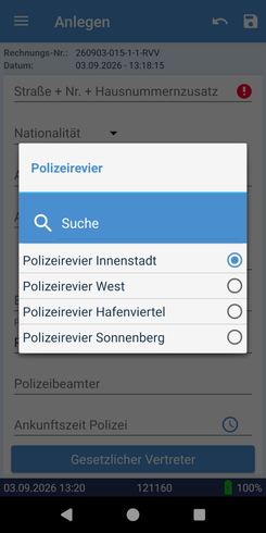 Listenauswahl in der EBE-Erfassung